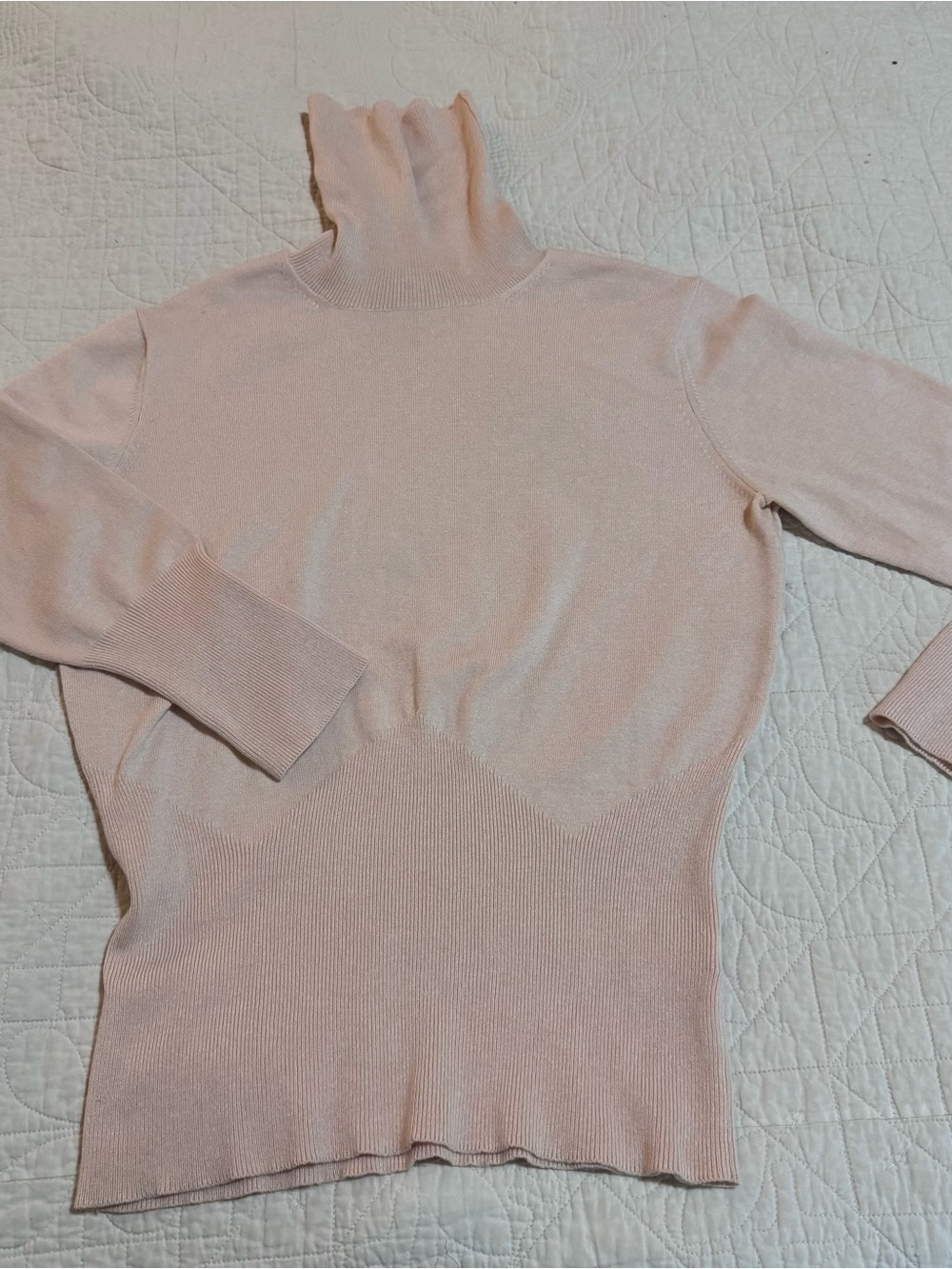 Banana Republic Pale Pink Ribbed Turtleneck Sweater Silk Cashmere Blend M